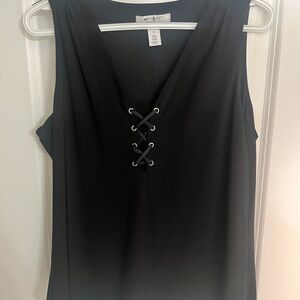 White House Black Market Black Sleeveless Lace-Up Blouse
